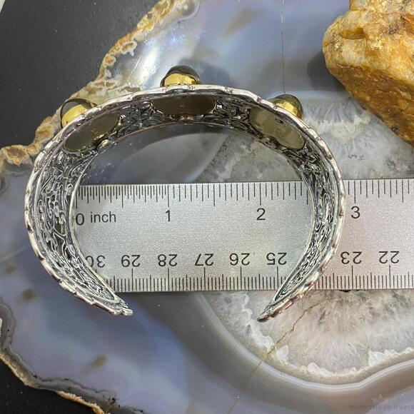 Carolyn Pollack Sterling Silver & Brass 3 Oval Labradorite Decorated Bracelet - Picture 9 of 10
